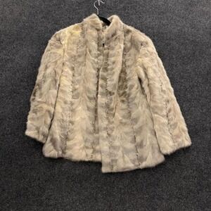 Vintage Real Fur Reversible Jacket Womens Glam Floral Satin Coat Luxe Gray